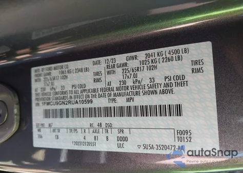 2024 Ford Escape Active from USA, damaged, VIN 1FMCU9GN2RUA10599